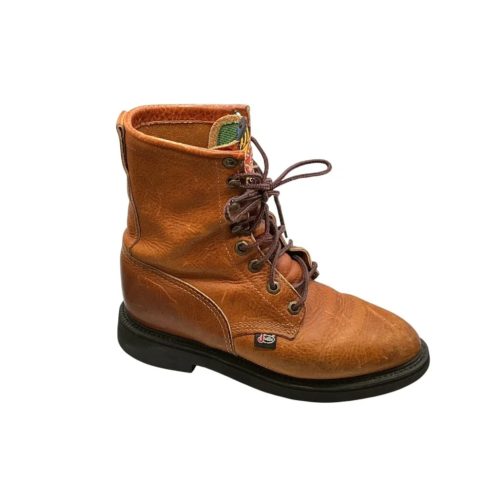 Justin Workboots Mens 7 Inch Body Cushion L762 Tan‎ Brown Leather Work Boots 7B